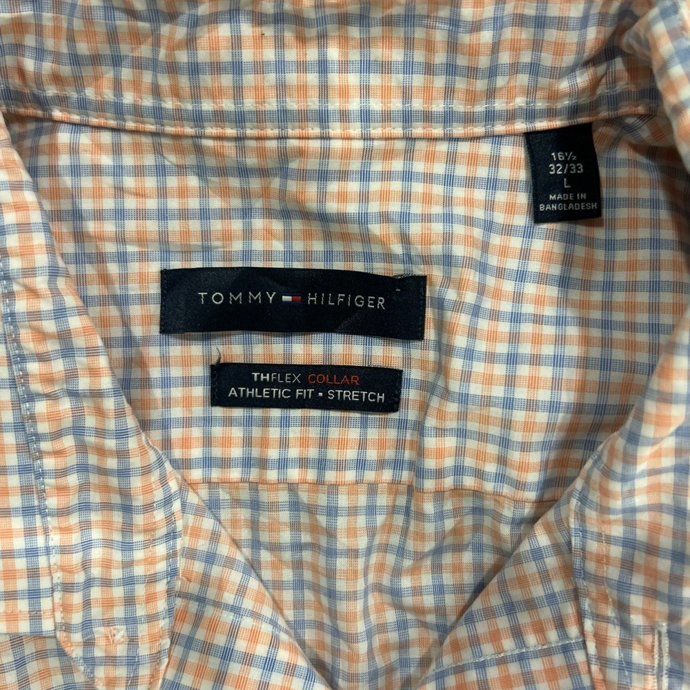 Tommy Hilfiger Men’s Long Sleeve Blue, Orange, And White Dress Shirt